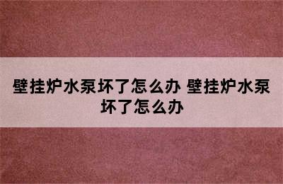 壁挂炉水泵坏了怎么办 壁挂炉水泵坏了怎么办